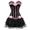 Bustiers Corsets Rose Sexy Stripe Overbust Corset Top Et Robe Coupe Bretelles Bustier Dentelle Jupe Satin Body Shaper Lingerie