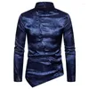 Men's Dress Shirts Men's Floral Black Stand Collar Irregular Long Sleeve Steampunk Shirt Party Bar Social Male Chemise Homme