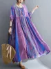 Robes décontractées manches courtes coton lin vintage violet floral pour femmes lâche longue robe d'été élégante mode vêtements 2022 Y2302