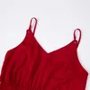 Casual Dresses 2022 Sexiga kvinnor Summer Spaghetti Strap V-ringen Pink Female Pleated Midi Office Ladies Party Y2302