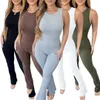 Neue Womans-Overall-Designer solide Rolmer sexy ärmellose Reißverschluss Schlanker Hochtailel Bodysuit Sommer Capris Pants XS-XL