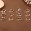 13pcs/set senake heart rings for fashion Jewelry Finger Ring setゴシックパンクシルバーメッキ花波リングパーティージュエリー