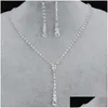 Sieraden Bling Crystal Bridal Set Sier Plated Ketting Diamanten Oorbellen Bruiloft Sieraden Sets Bruid Bruidsmeisjes Accessoires Drop Del Dh53Z