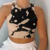 Kvinnors T -skjortor toppar kläder Instie Dye Print Women Shirt ärmlös tee Slim Short Fashion Sweetwear Crop Top O Neck Teestop 2023 Summer