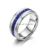 Com pedras laterais Novo anel de aço inoxidável azul azul diamante quadrado de linha única Excelente vendas diretas da CE Dh5TM