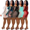 2023 Designer Hollow Out Rompers Vår Sommar Kläder Dam Långärmad Bodycon Jumpsuits One Piece Outfits Sexig Mesh Skinny Playsuits Club Wear Partihandel 9246