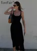 Casual Dresses Forefair Black Women Sleeveless A Line Maxi Dress O Neck Holiday Party Beach Club Summer 2022 Sundress Y2302