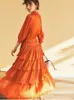 Casual jurken zomer dames tie-up gelaagde maxi jurk oranje gesmokte taille gegolfde detail vakantie vakantie franch pairscasual