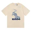 America Tide Brand RHUDE Printed T Shirt Men Women Washed Do Old Round Neck treetwear T-shirts Spring Summer High Street Style Qua283I