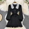 Casual Dresses Korean Version Of Age-reducing Sweet Doll Collar Waist Slimming Long Sleeve Peplum Dress