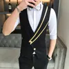 Mens Vests Business Suit for Men Fashion SingleBreasted Bar Waiter Work Uniform Slim Black Wedding Dress Nightclub Clothes 5XL 230209