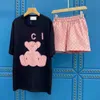 Kvinnors sp￥rningsdr￤kter Designer Fashion Trend Brand Cotton Shirts Pink Bear Brodery Printing 2 PCS Set Suit RVPZ