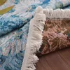 Nappe de Table Vintage à fleurs bleues, pour la maison, la salle à manger, imperméable, peinture à l'huile française, teinte en fil, serviette de couverture avec pompon