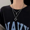 Pendant Necklaces Double Layer Black Mosaic Hollow Love Pixel Peach Heart Stacked Necklace Punk Harajuku Style Fashion Asymmetry Women's Jew