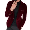 Mens Suits Blazers Burgundy Kadife Moda Günlük Düğün Damat Şarkıcı Kostüm İnce Resmi Gece Elbise M5XL 230209