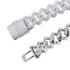 Chaînes Iced Out Bling 15mm Largeur Rose Blanc Cubic Zirconia Cz Miami Cuban Link Femmes Bijoux Hiphop Collier