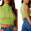 Kvinnors tankar Kvinnor Summer Patchwork Tank Topps Fashion Sleeveless Mock Neck Contrast Stitch Rib Knit Crop Black/Green/Brown