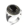 Bandringe Vintage handgemachte türkische Siegelring für Männer Frauen Antike Silber Farbe Schwarz Onyx Stein Punk Religiöse Schmuck Drop Delive Dhxwt