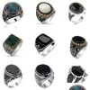 Bandringe Vintage handgemachte türkische Siegelring für Männer Frauen Antike Silber Farbe Schwarz Onyx Stein Punk Religiöse Schmuck Drop Delive Dhxwt