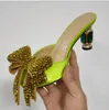 Sandali con strass in raso di lusso da donna open toe in cristallo dorato con nodo a farfalla e gioielli con tacco alto scarpe da donna con ciabatte sexy