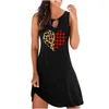 Casual Dresses Women's Fashion Sexy Vintage O-neck Sleeveless Printed Round Button Floral Printing Black Summer Dress Robe Femme