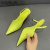 Sandals SUOJIALUN 2023 Spring New Brand Women Sandal Fashion Thin High Heel Elegant Ladies Dress Pumps Shoes Slip On Slingback Party Sho T230208