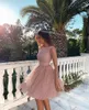Sukienki imprezowe różowy krótki koktajl mody cekinowe formalne suknie balowe seksowne szaty bez pleców de longueurs genoux vestidos
