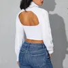 Kadın Tişörtleri Moda Kadın Örgü Kırpılmış Omuz Sınırlı Üstler Düz Renkli Fermuar Yüksek Boyun Uzun Kollu Kısa Süvari Ceket Kulübü Sokak Stili