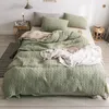 Ensembles de literie automne hiver tricoté flanelle ensemble 4 pièces couleur unie polaire housse de couette drap taie d'oreiller chaud épais velours couette