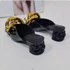 Gold Chains Slippers Sandals Female Low heel Patent Leather Pointed toe Womens Slides Spring Lady Gladiator