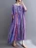 Robes décontractées manches courtes coton lin vintage violet floral pour femmes lâche longue robe d'été élégante mode vêtements 2022 Y2302