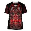 Camisetas masculinas tatuagens vermelhas de crânio Satânico 3D Camiseta impressa de verão Redonda casual pescoço de manga curta Harajuku unissex tee tops style-7