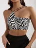 Women's Tanks Sexy High Street Zebra Striped Asymmetrical Neck Cami Top Women Summer Y2K Clothes Club Party Backless Crop Streetwear 2023