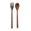 Ensembles de vaisselle 12 pièces, vaisselle: 5 fourchettes en bois, fourchette à salade en bois japonaise écologique, 6 cuillères à soupe