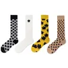 Chaussettes à carreaux diamant noir et blanc pour femmes, Style collège, cuisses hautes japonaises, mollet fin imprimé léopard