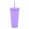 Gobelets en plastique givré de 24 oz Tasse de voyage Double couche AS Gobelets en matériau avec couvercle et paille par ocean Z11