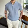 Men's Sweaters Men Clothing 2023 Spring And Summer Lapel Sweater Men's Short-sleeved Slim Trend Striped Solid Color Pullover