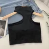 Femmes Tanks Camis Hikigawa Femmes Tops Tricoté Sexy Halter Cou Coupe Fixe Sans Fil Solide Réservoir Y2k Été Chic Mode Crop Mujer 230209