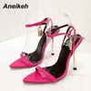 Sandaler Aneikeh Koncis 2023 Summer High Heels Women Shoes Point Toe Metal Decoratio Sandals Party Cross-bunt Gladiator Lace-Up 35-41 T230208