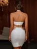 Tweede stuk Dres Summer Sexy Backless Halter Crystal Diamonds White Black Bandage Set Celebrity Evening Party Dames 230306