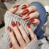 Falska naglar Claret-Red Almond Oval Stiletto Sharp Shimmer Bourgogne Red Fake Nail Pointed Full Cover Gel Wear Nep Nagels