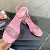 22ss Womens Sandals Pumps And Slingbacks Dress Shoes Faux Pearls Diamonds Hot Drill Chunky Heel Height 5cm Slippers Round Toes Designer Classic Pink Casual Shoe
