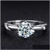 Bague solitaire Europe et États-Unis Live New S925 Classic Six Claw Simation Diamond Lovers Wedding Factory W Dh2Gm