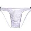 Mutande di Seta del Ghiaccio Traceless Perizoma da Uomo Biancheria Intima Trasparente Migliora il Pene Pouch Mutandine Senza Soluzione di Continuità Rigonfiamento Sexy Elastico Undies