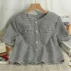 Women's Polos 2023 Spring Summer Fashion Tweed Short Sleeve Shirt Women Office Lady Single Breasted Top Versatile Causal Chemise Femme