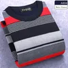 Heren trui trui mannen winter dunne fleece o-neck thermische mannen kleding gebreide striple slank fit pullover pull homme 230209