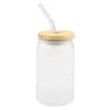 12 on￧as de 16 on￧as de ￡gua impress￣o diy sublima￧￣o canecas de cerveja de vidro de vidro garrafa de ￡gua de vidro pode bebendo copos de bebida com tampa de bambu e caf￩ gelado de palha reutiliz￡vel