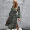 Casual Dresses 2023 Vintage Spring Autumn Long Sleeve Female Floral Print Dress Boho High Waist Midi Squre Neck A Line Maxi