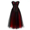 Bustiers Corsets Overbust Corset Dress Lace Up Boned Steck Юбка Red Sexy Showgirl Dance Готические платья для женщин плюс размер