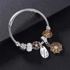 Bangle Fashion Stainless Steel Silver Color Chain Charm Bracelet For Women Jewelry Crystal Bead Letter Flower Punk Pulseras